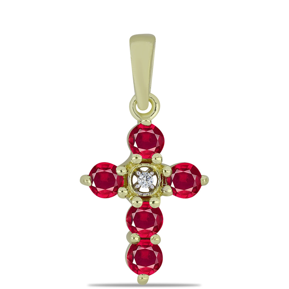 Cruce Pandantiv din Argint 925 Placat cu Aur ( 0.95 grame ) cu Rubin Malagasy și Topaz Alb 0.78 Carate