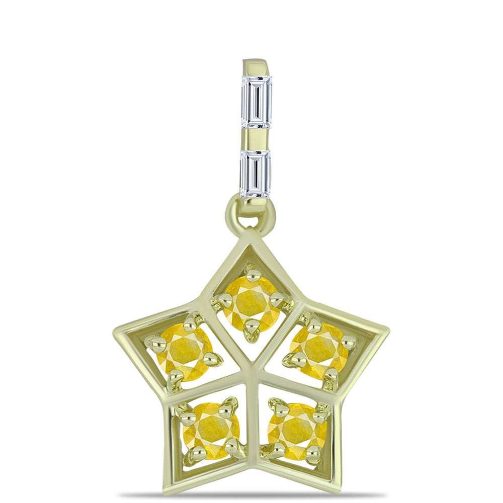 Pandantiv din Argint 925 Placat cu Aur ( 1.05 grame ) cu Safir Rosebery Galben și Zircon Alb 0.79 Carate 1 