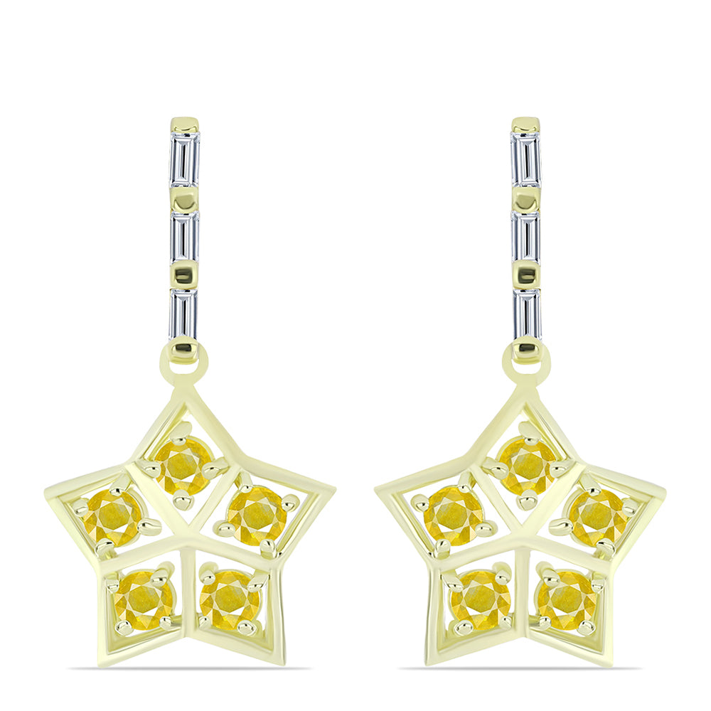 Cercei din Argint 925 Placat cu Aur ( 2.99 grame ) cu Safir Rosebery Galben și Zircon Alb 1.64 Carate