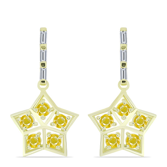 Cercei din Argint 925 Placat cu Aur ( 2.99 grame ) cu Safir Rosebery Galben și Zircon Alb 1.64 Carate