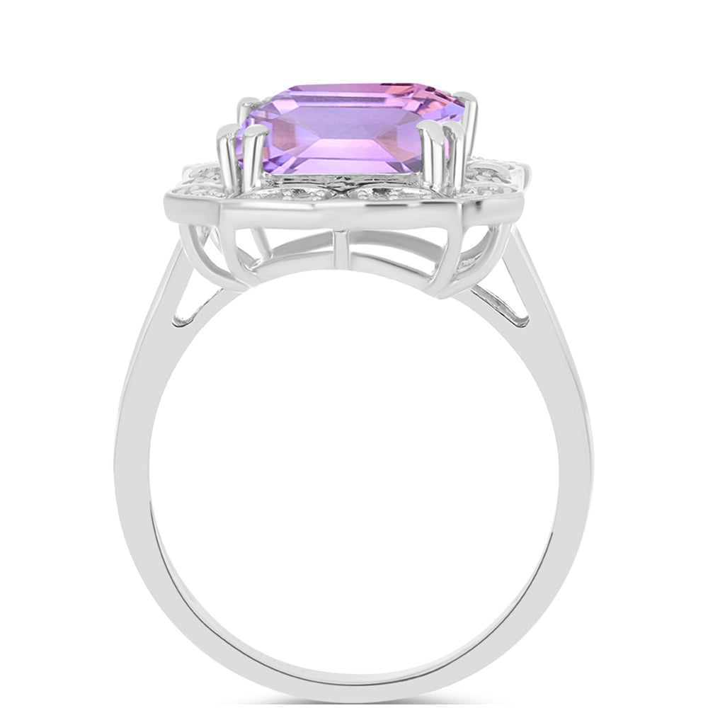 Inel din Argint 925 ( 4.29 grame ) cu Ametist Rose de France și Topaz Alb 6.97 Carate 2 