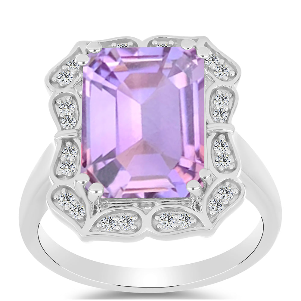 Inel din Argint 925 ( 4.29 grame ) cu Ametist Rose de France și Topaz Alb 6.97 Carate 3 