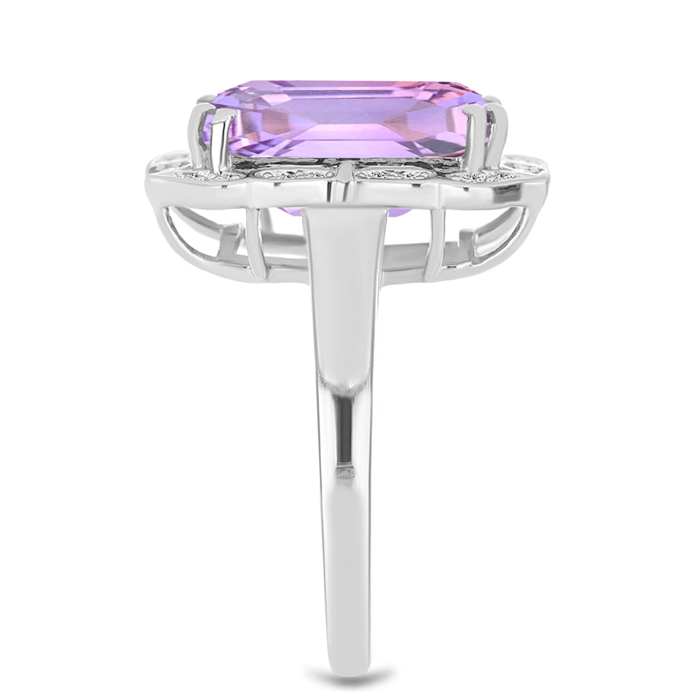 Inel din Argint 925 ( 4.29 grame ) cu Ametist Rose de France și Topaz Alb 6.97 Carate