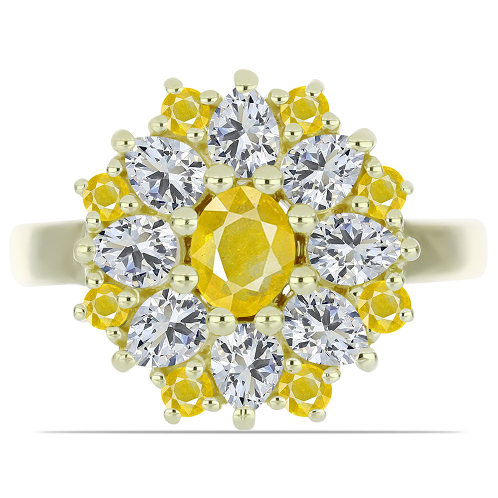 Inel din Argint 925 Placat cu Aur ( 4.01 grame ) cu Safir Rosebery Galben și Topaz Alb 2.15 Carate 1 