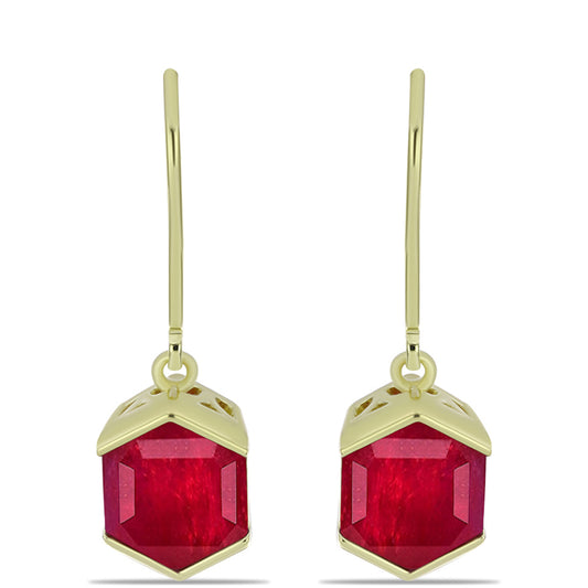 Cercei din Argint 925 Placat cu Aur ( 2.64 grame ) cu Rubin Malagasy 5.41 Carate