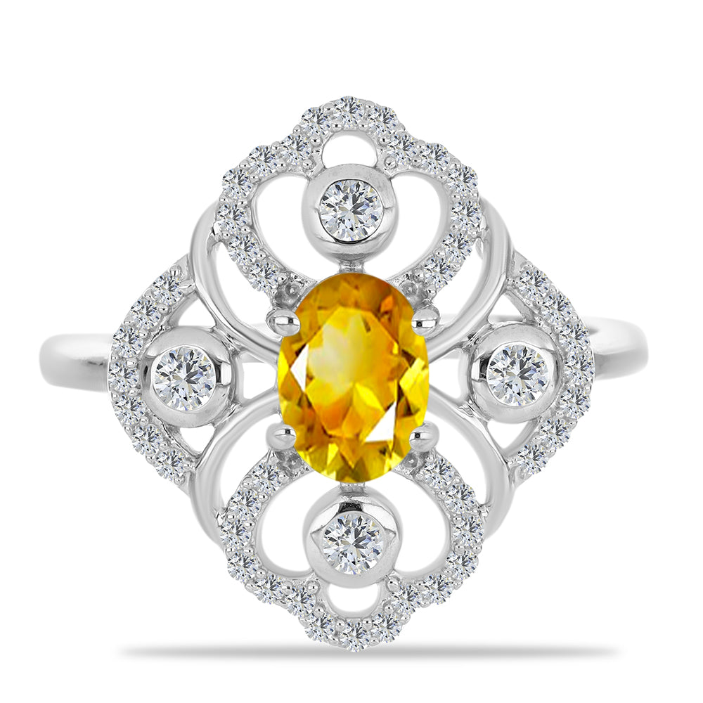 Inel din Argint 925 ( 3.03 grame ) cu Citrin Ural și Topaz Alb 1.19 Carate 1 