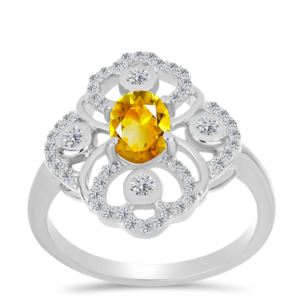 Inel din Argint 925 ( 3.03 grame ) cu Citrin Ural și Topaz Alb 1.19 Carate