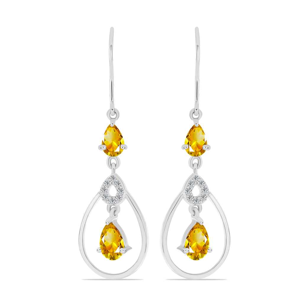 Cercei din Argint 925 ( 3.5 grame ) cu Citrin Ural și Topaz Alb 2.11 Carate 1 