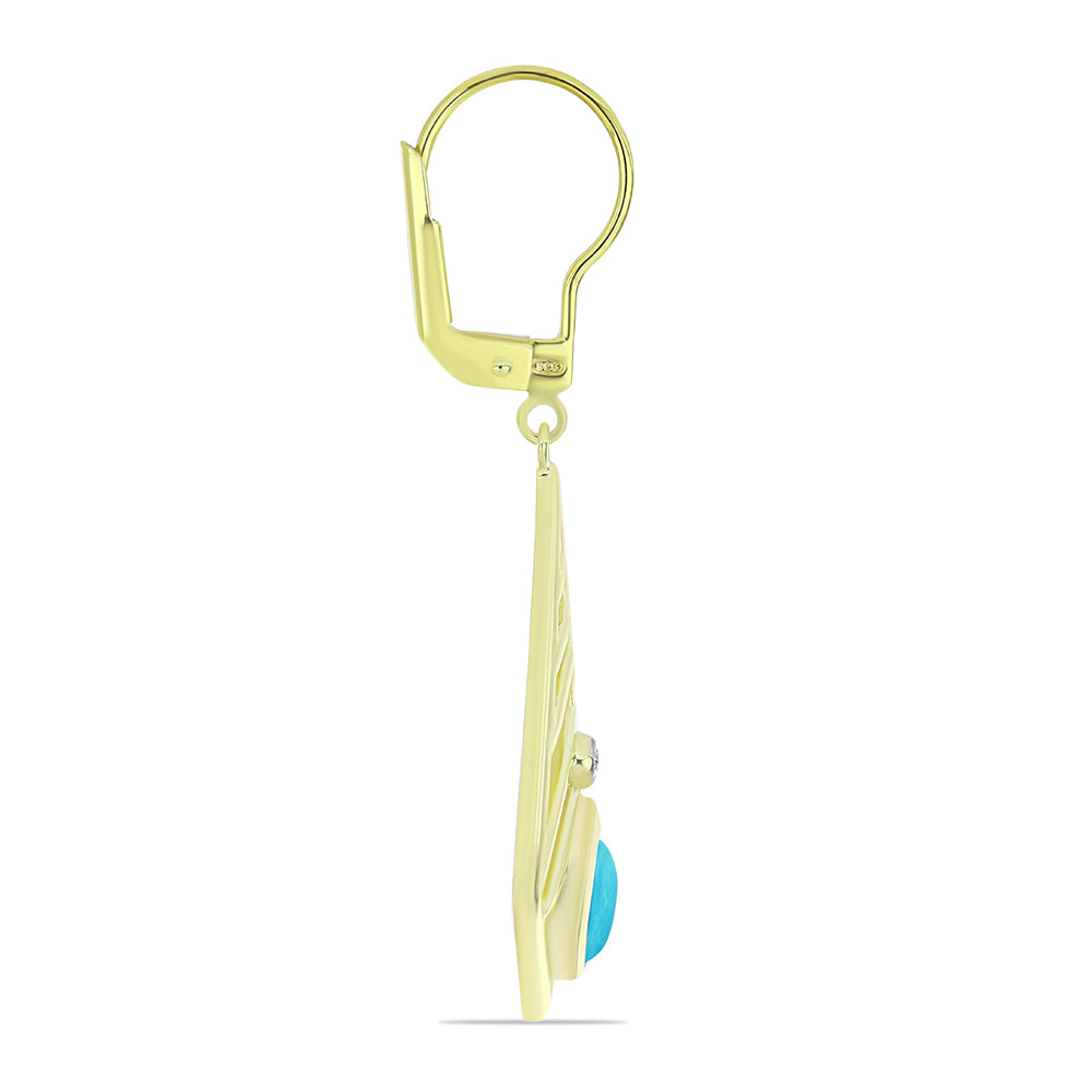 Cercei din Argint 925 Placat cu Aur ( 4.46 grame ) cu Turcoaz ”Frumoasa Adormită” și Topaz Alb 0.81 Carate 2 