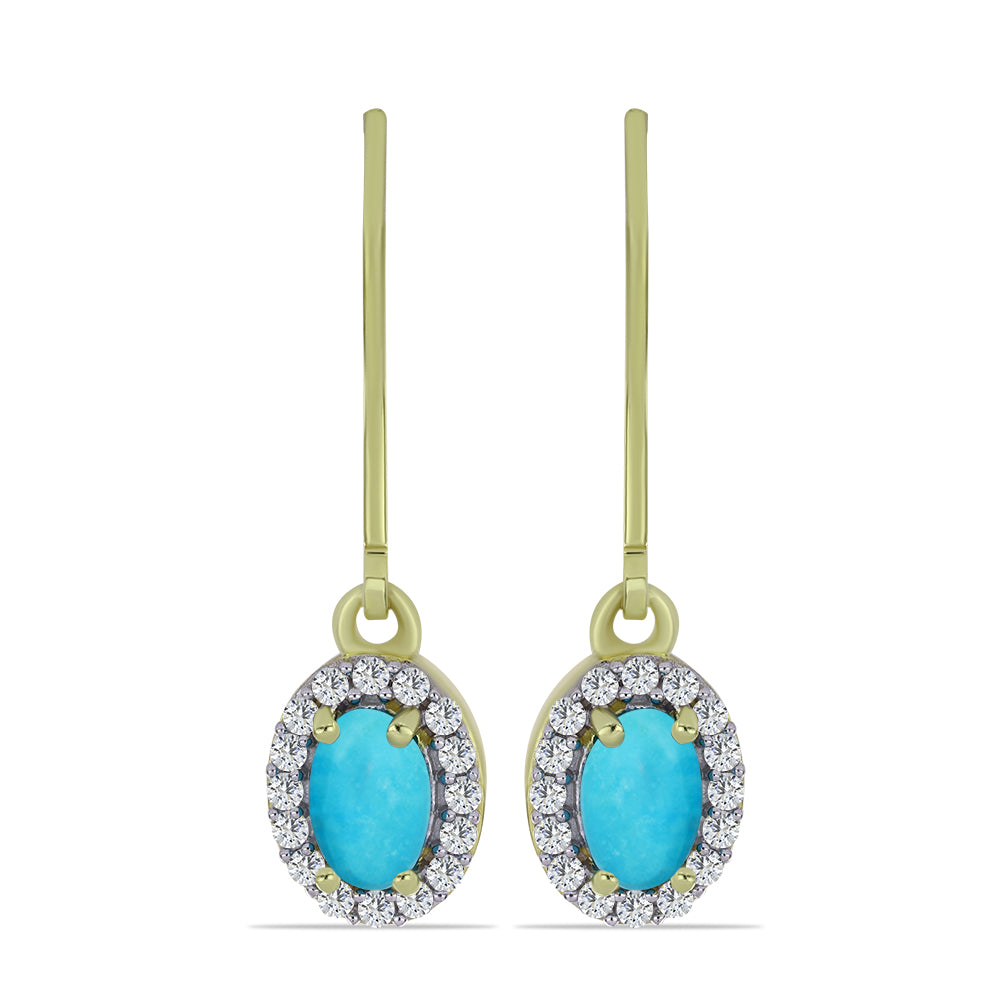 Cercei din Argint 925 Placat cu Aur ( 2.61 grame ) cu Turcoaz ”Frumoasa Adormită” și Topaz Alb 1.09 Carate