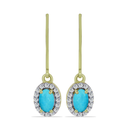 Cercei din Argint 925 Placat cu Aur ( 2.61 grame ) cu Turcoaz ”Frumoasa Adormită” și Topaz Alb 1.09 Carate