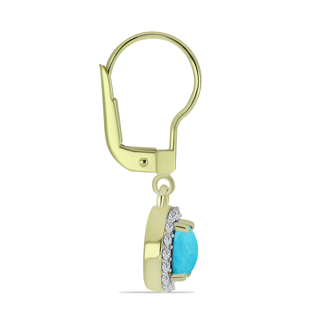 Cercei din Argint 925 Placat cu Aur ( 2.61 grame ) cu Turcoaz ”Frumoasa Adormită” și Topaz Alb 1.09 Carate 2 