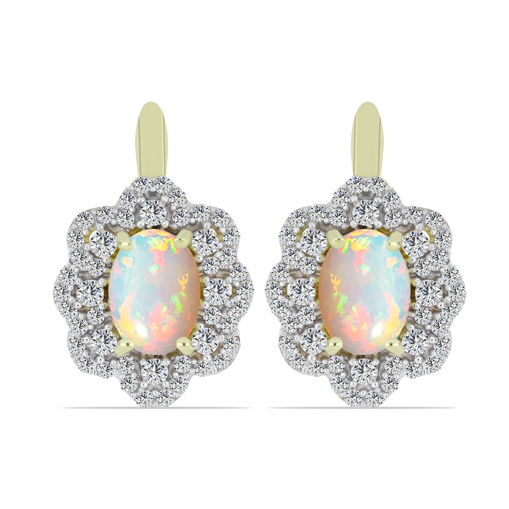 Cercei din Argint 925 Placat cu Aur ( 3.85 grame ) cu Opal Etiopian Lega Dembi și Topaz Alb 1.95 Carate