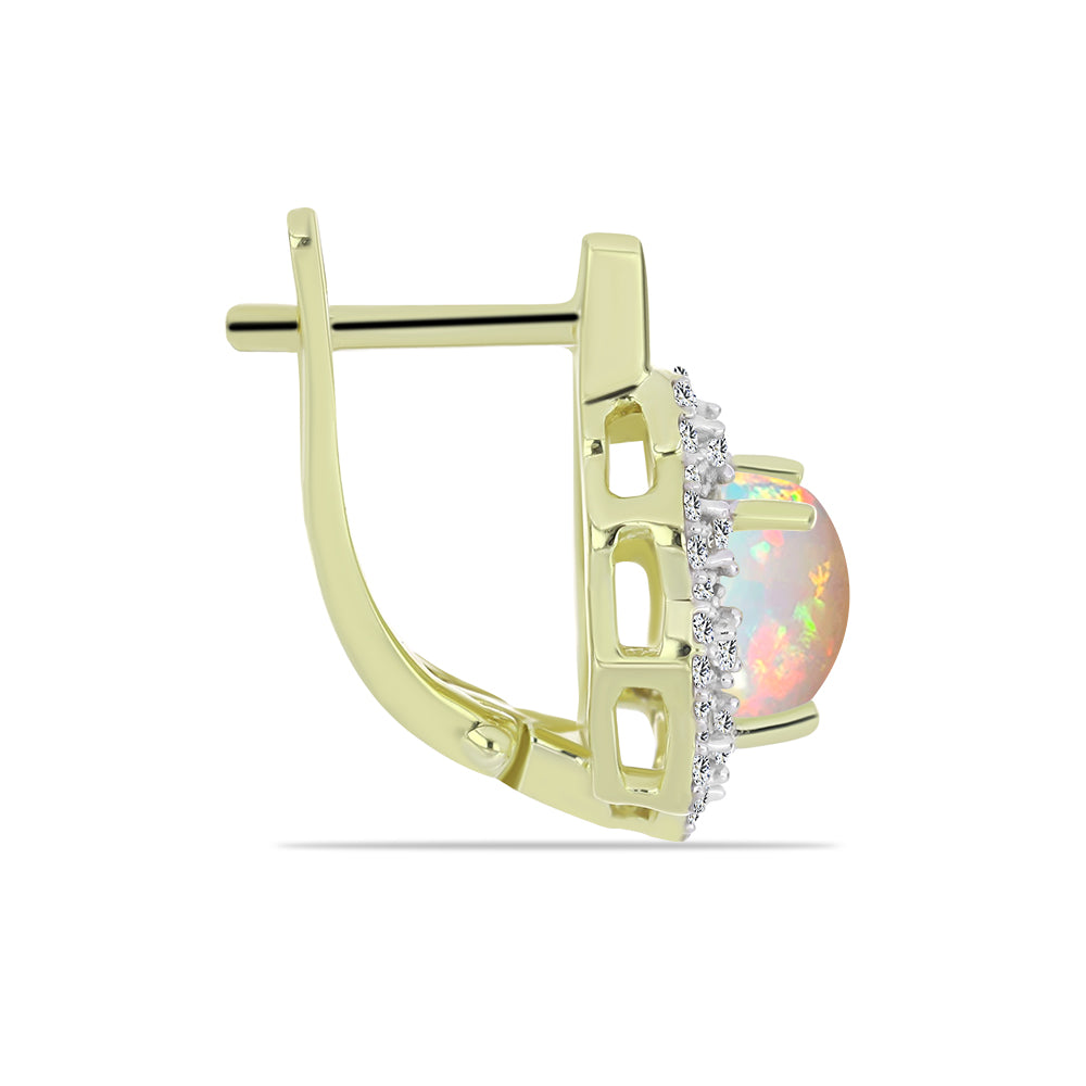 Cercei din Argint 925 Placat cu Aur ( 3.85 grame ) cu Opal Etiopian Lega Dembi și Topaz Alb 1.95 Carate 2 
