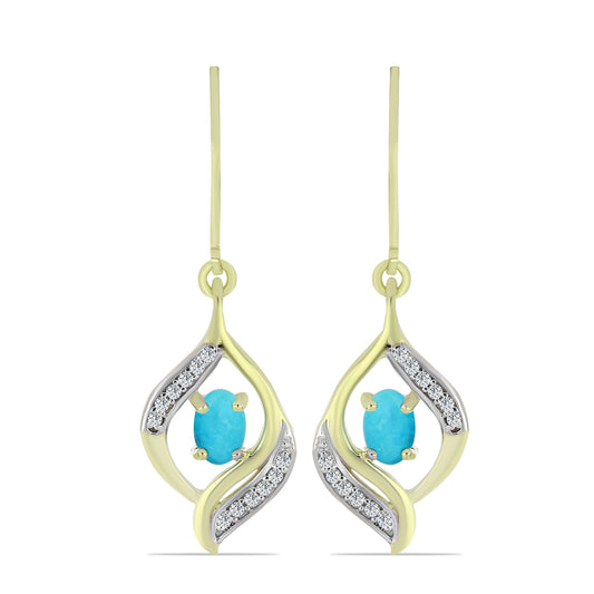 Cercei din Argint 925 Placat cu Aur ( 3.93 grame ) cu Turcoaz ”Frumoasa Adormită” și Topaz Alb 1.11 Carate