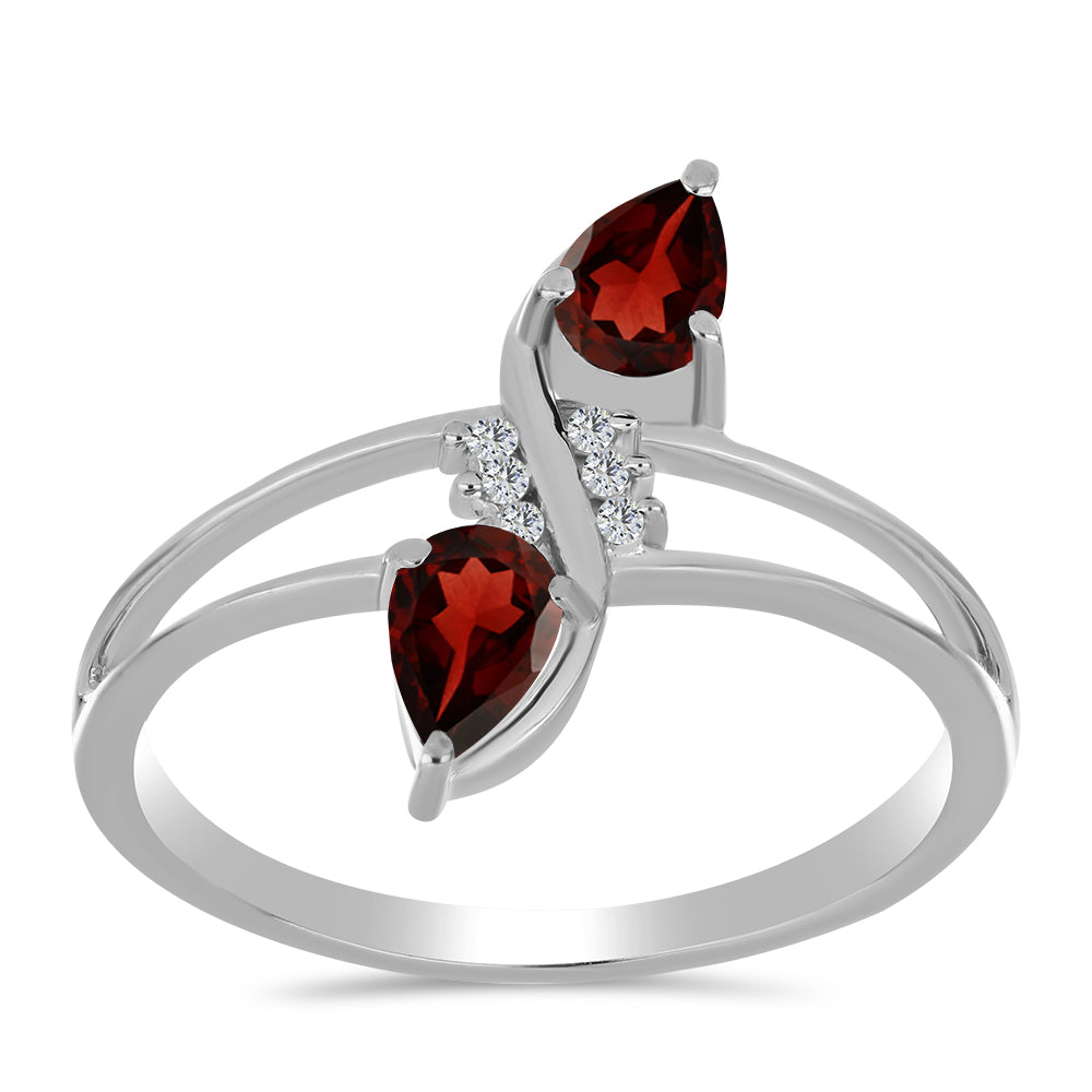 Inel din Argint 925 ( 2.35 grame ) cu Granat Barton și Topaz Alb 1.01 Carate