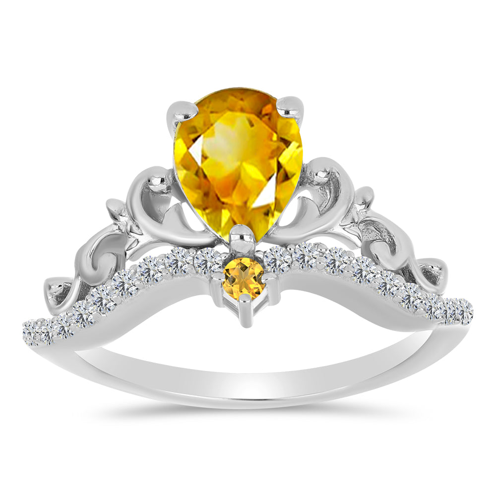 Inel din Argint 925 ( 2.91 grame ) cu Citrin Ural și Topaz Alb 1.11 Carate 3 