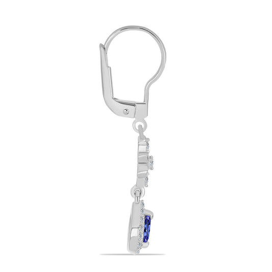 Cercei din Argint 925 ( 2.59 grame ) cu Tanzanit și Topaz Alb 0.92 Carate
