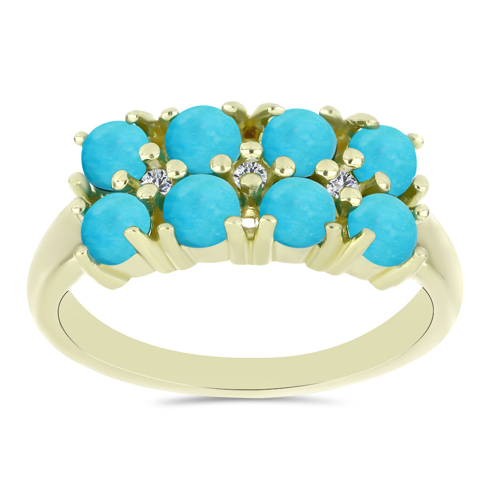 Inel din Argint 925 Placat cu Aur ( 2.94 grame ) cu Turcoaz ”Frumoasa Adormită” și Topaz Alb 1.4 Carate 1 