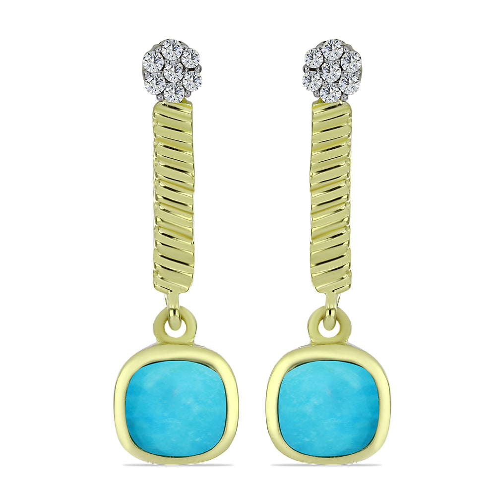 Cercei din Argint 925 Placat cu Aur ( 3.99 grame ) cu Turcoaz ”Frumoasa Adormită” și Topaz Alb 1.99 Carate 1 