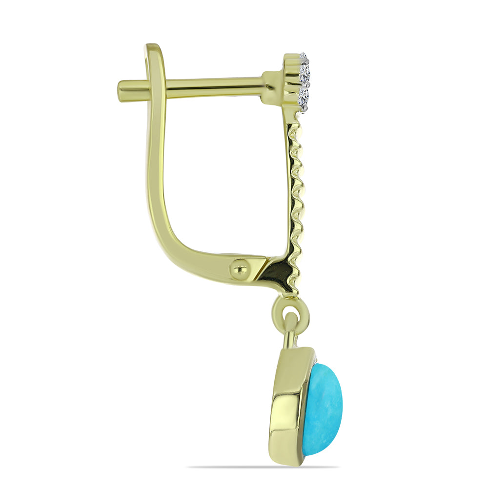 Cercei din Argint 925 Placat cu Aur ( 3.99 grame ) cu Turcoaz ”Frumoasa Adormită” și Topaz Alb 1.99 Carate