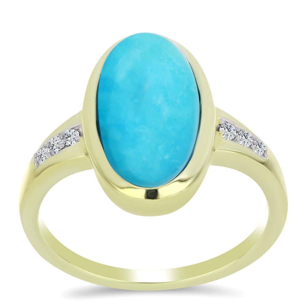 Inel din Argint 925 Placat cu Aur ( 3.63 grame ) cu Turcoaz ”Frumoasa Adormită” și Topaz Alb 4.31 Carate