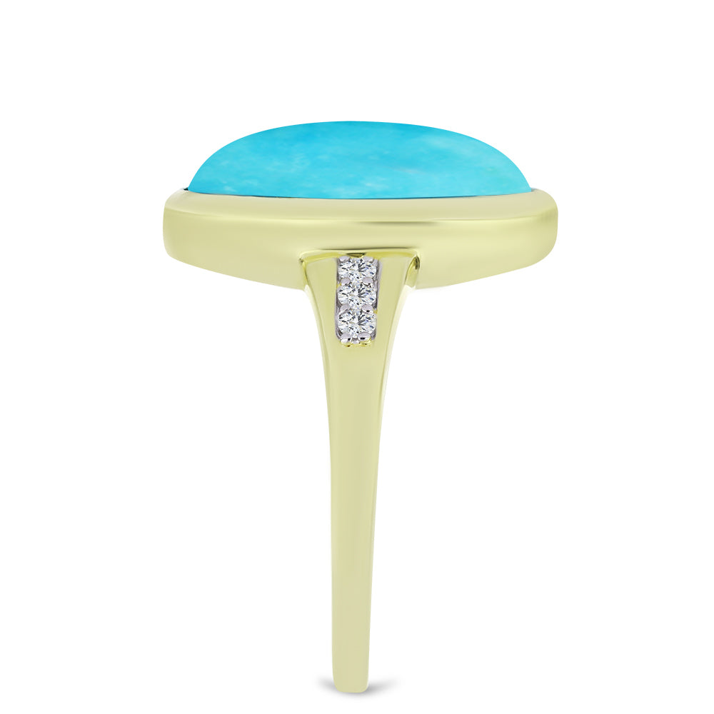 Inel din Argint 925 Placat cu Aur ( 3.63 grame ) cu Turcoaz ”Frumoasa Adormită” și Topaz Alb 4.31 Carate 4 