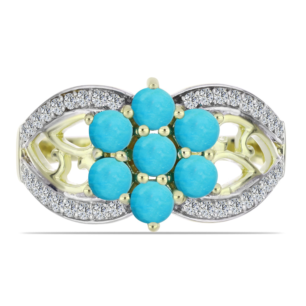 Inel din Argint 925 Placat cu Aur ( 4.12 grame ) cu Turcoaz ”Frumoasa Adormită” și Topaz Alb 1.64 Carate