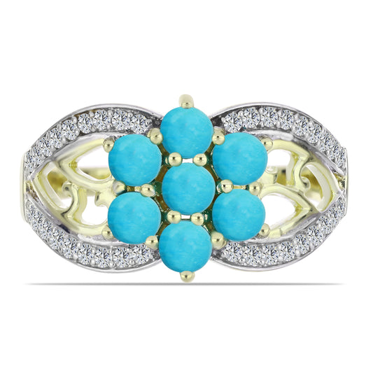 Inel din Argint 925 Placat cu Aur ( 4.12 grame ) cu Turcoaz ”Frumoasa Adormită” și Topaz Alb 1.64 Carate