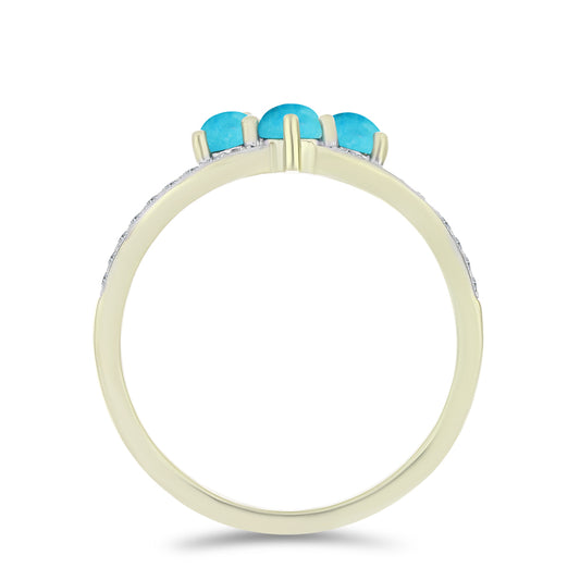 Inel din Argint 925 Placat cu Aur ( 4.12 grame ) cu Turcoaz ”Frumoasa Adormită” și Topaz Alb 1.64 Carate