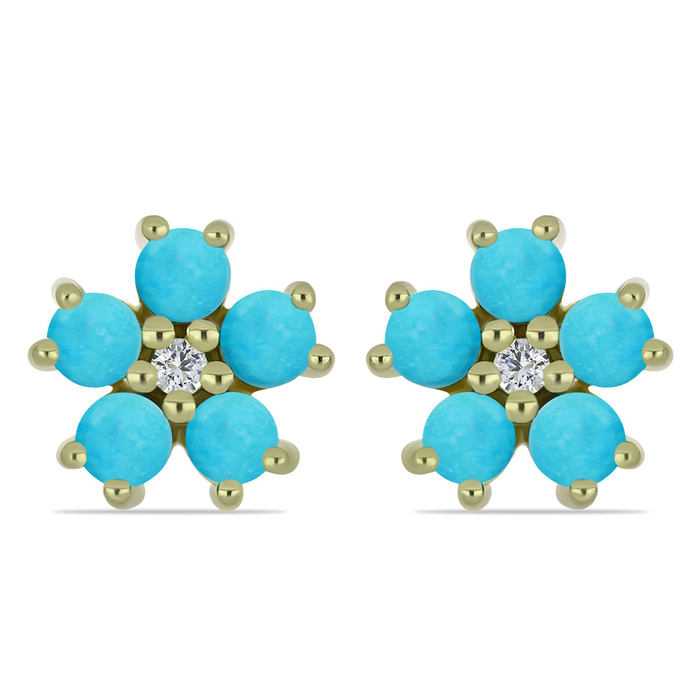 Cercei din Argint 925 Placat cu Aur ( 2.05 grame ) cu Turcoaz ”Frumoasa Adormită” și Topaz Alb 1.27 Carate