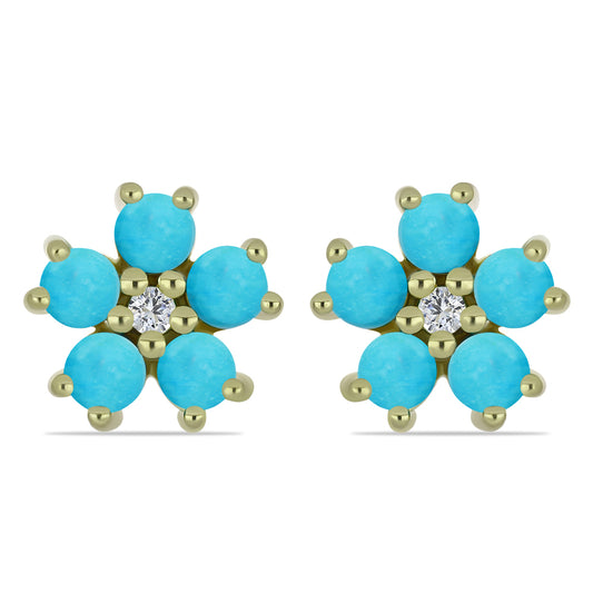 Cercei din Argint 925 Placat cu Aur ( 2.05 grame ) cu Turcoaz ”Frumoasa Adormită” și Topaz Alb 1.27 Carate