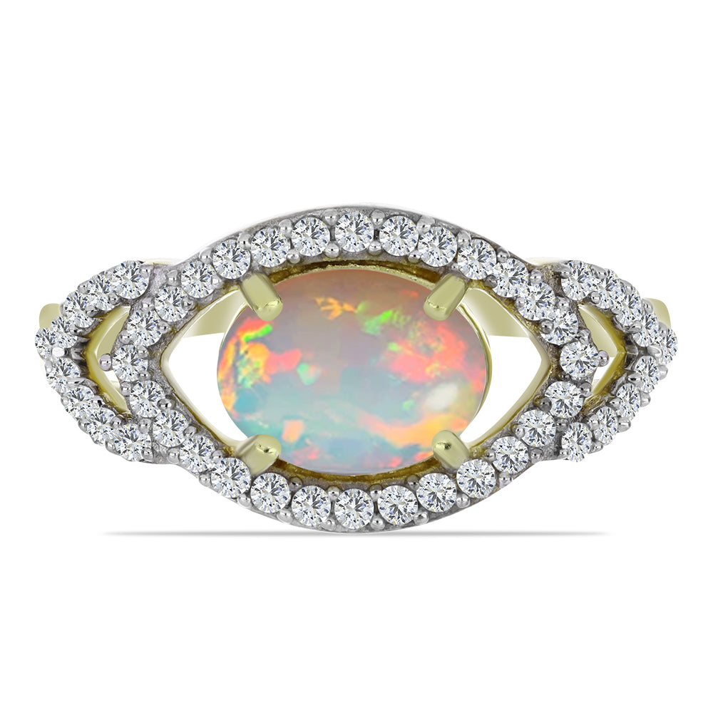 Inel din Argint 925 Placat cu Aur ( 2.93 grame ) cu Opal Etiopian Lega Dembi și Topaz Alb 1.69 Carate 2 