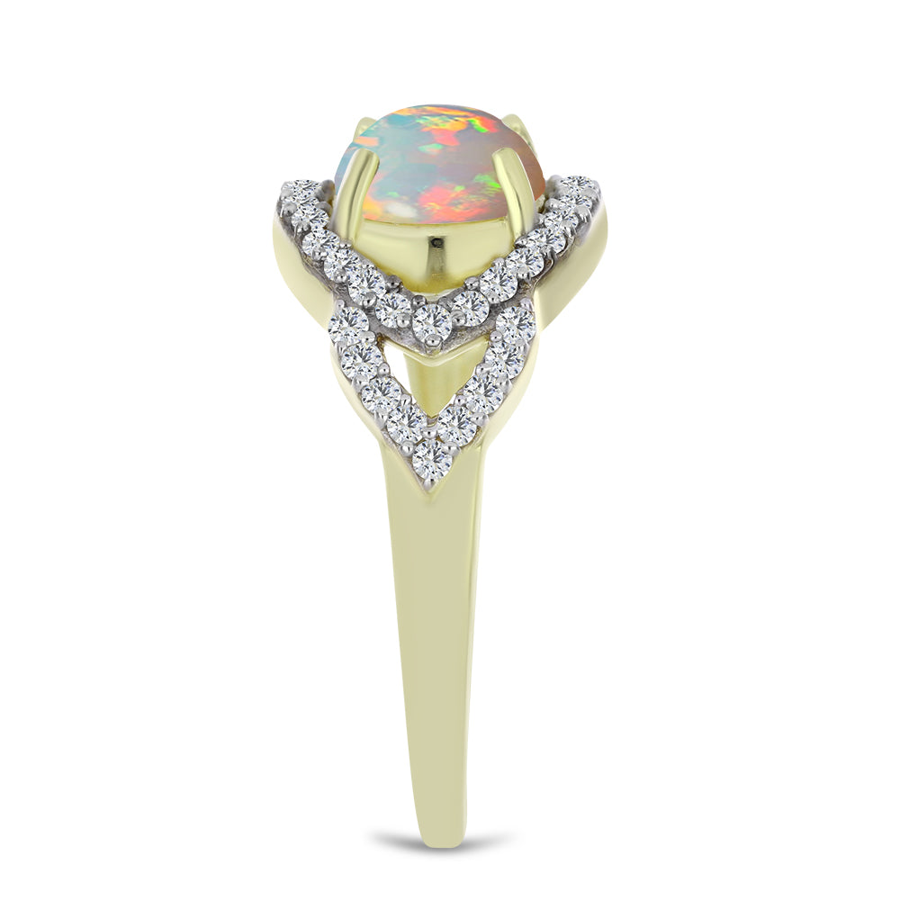 Inel din Argint 925 Placat cu Aur ( 2.93 grame ) cu Opal Etiopian Lega Dembi și Topaz Alb 1.69 Carate 4 