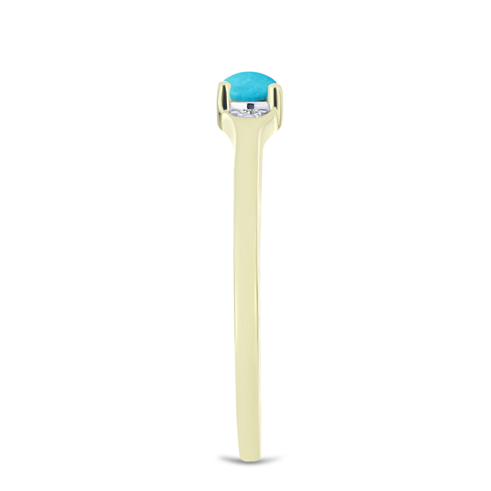 Inel din Argint 925 Placat cu Aur ( 1.58 grame ) cu Turcoaz ”Frumoasa Adormită” și Topaz Alb 0.29 Carate 4 