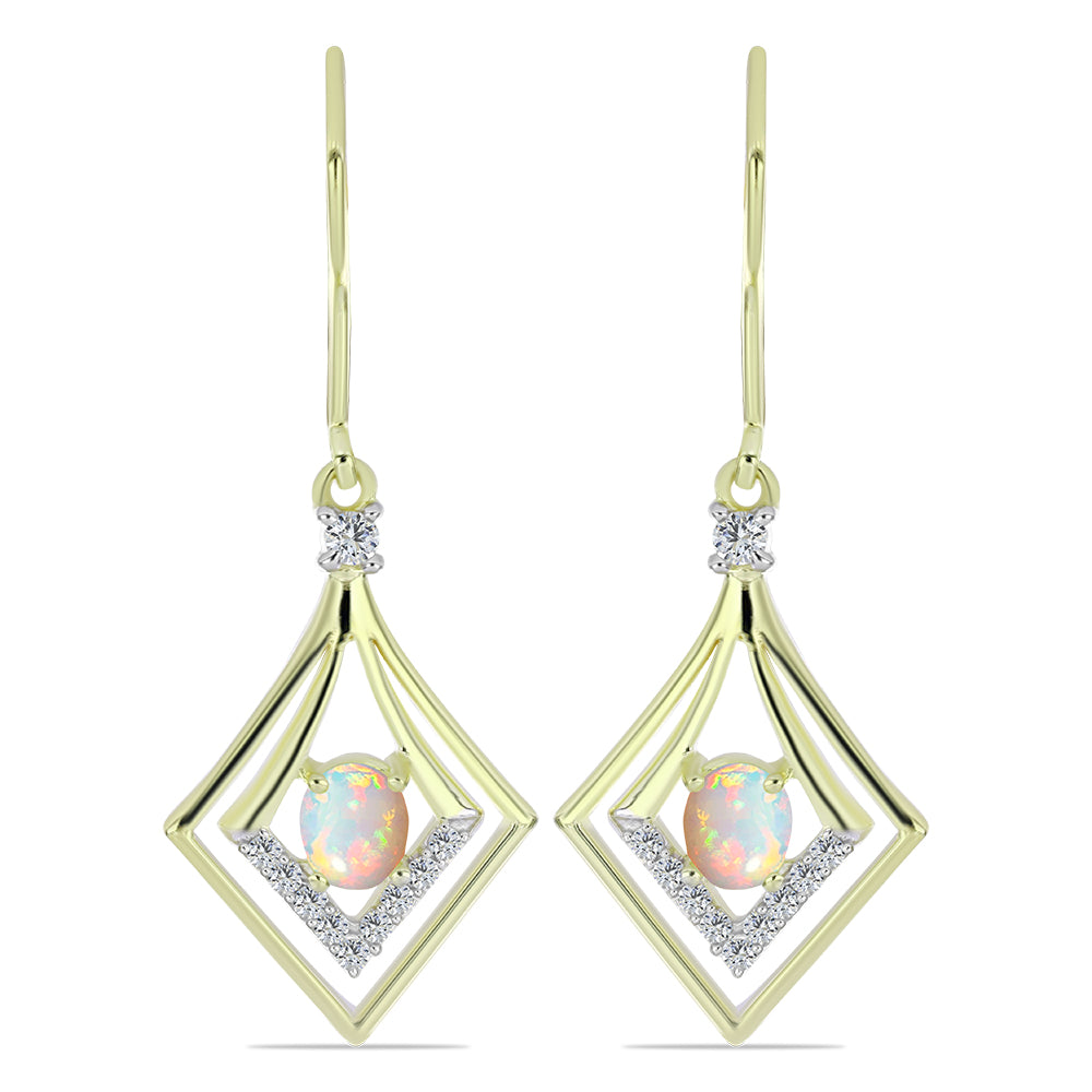 Cercei din Argint 925 Placat cu Aur ( 3.12 grame ) cu Opal Etiopian Lega Dembi și Topaz Alb 0.72 Carate 1 