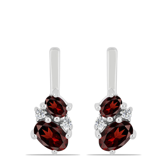 Cercei din Argint 925 ( 3.03 grame ) cu Granat Barton și Topaz Alb 1.54 Carate