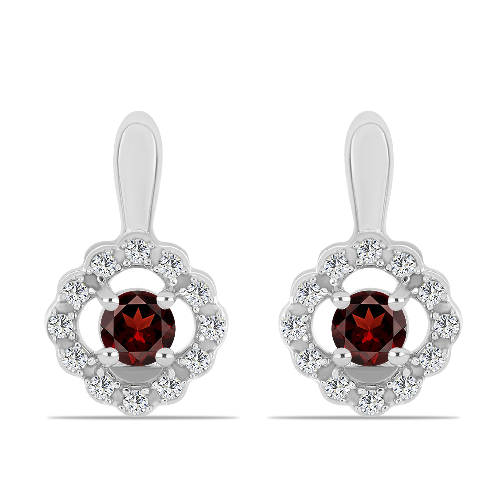 Cercei din Argint 925 ( 3.41 grame ) cu Granat Barton și Topaz Alb 0.95 Carate 1 