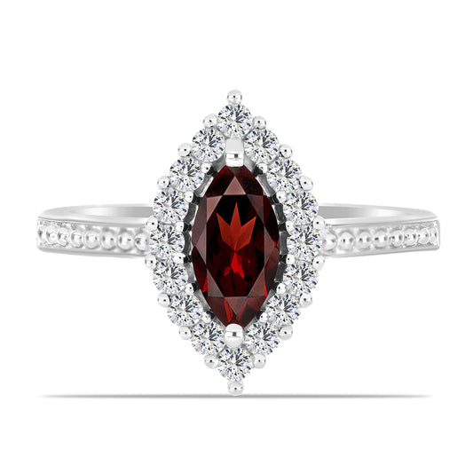 Inel din Argint 925 ( 2.51 grame ) cu Granat Barton și Topaz Alb 0.97 Carate