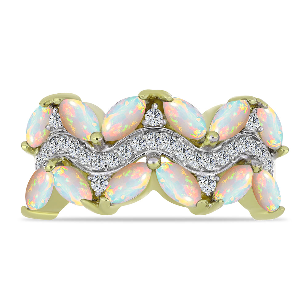 Inel din Argint 925 Placat cu Aur ( 4.02 grame ) cu Opal Etiopian Lega Dembi și Topaz Alb 1.53 Carate