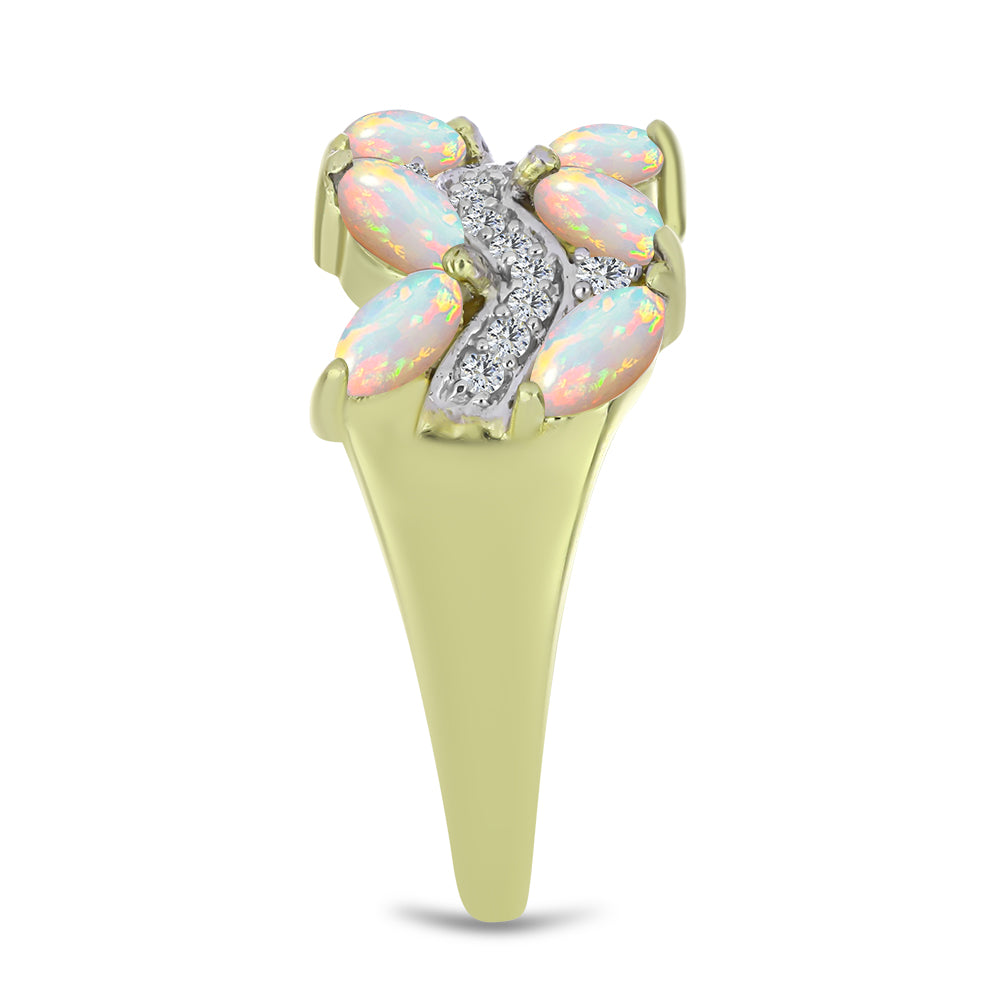 Inel din Argint 925 Placat cu Aur ( 4.02 grame ) cu Opal Etiopian Lega Dembi și Topaz Alb 1.53 Carate