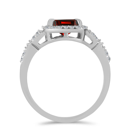 Inel din Argint 925 ( 3.03 grame ) cu Granat Barton și Topaz Alb 3.03 Carate