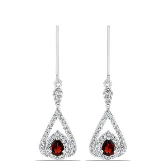 Cercei din Argint 925 ( 2.94 grame ) cu Granat Barton și Topaz Alb 1.42 Carate