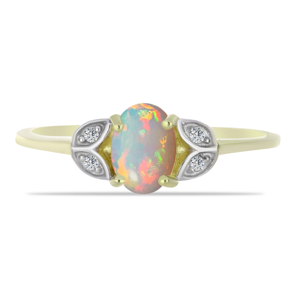 Inel din Argint 925 Placat cu Aur ( 1.93 grame ) cu Opal Etiopian Lega Dembi și Topaz Alb 0.56 Carate