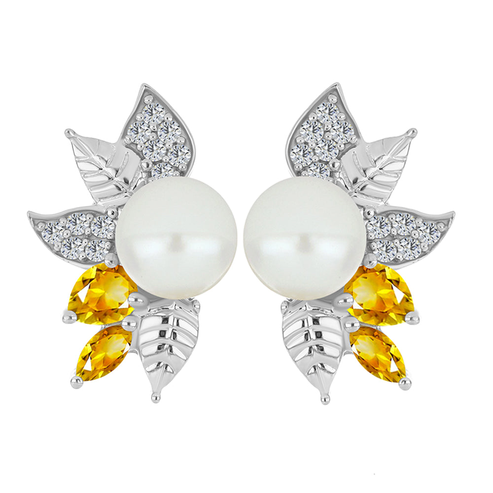 Cercei din Argint 925 ( 6.03 grame ) cu Citrin Ural și Perlă de Apă Dulce Albă 6.89 Carate 1 