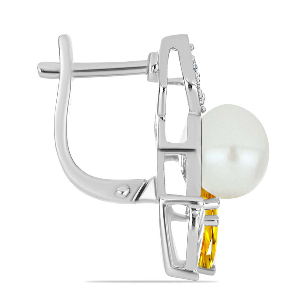 Cercei din Argint 925 ( 6.03 grame ) cu Citrin Ural și Perlă de Apă Dulce Albă 6.89 Carate