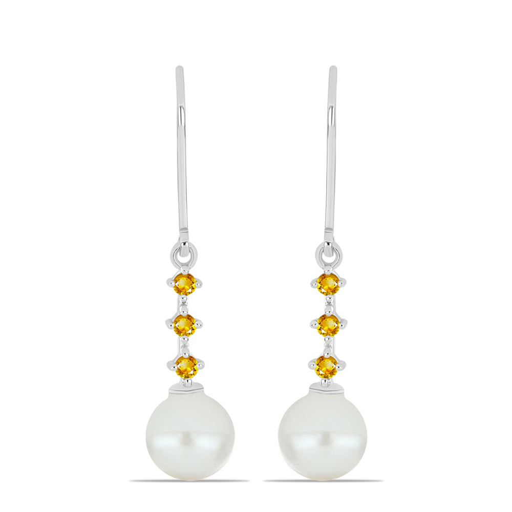 Cercei din Argint 925 ( 1.55 grame ) cu Citrin Ural și Perlă de Apă Dulce Albă 6.27 Carate 1 