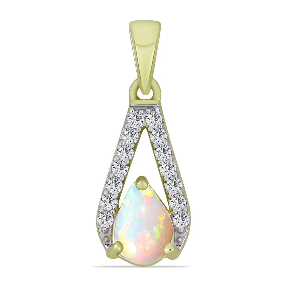 Pandantiv din Argint 925 Placat cu Aur ( 0.93 grame ) cu Opal Etiopian Lega Dembi și Topaz Alb 0.62 Carate