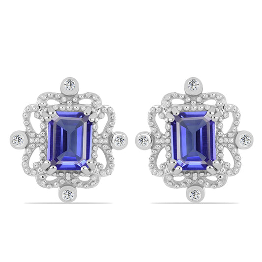 Cercei din Argint 925 ( 4.58 grame ) cu Tanzanit și Topaz Alb 3.75 Carate