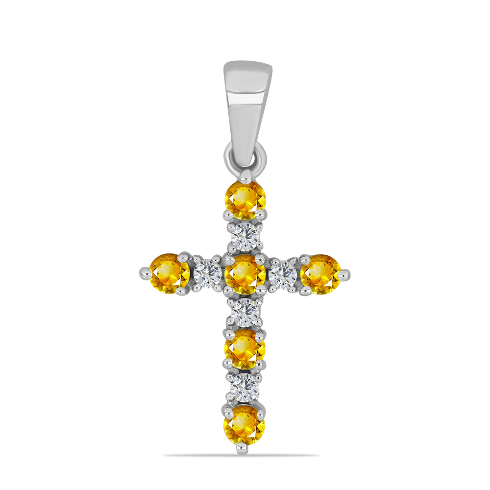 Cruce Pandantiv din Argint 925 ( 1.11 grame ) cu Citrin Ural și Topaz Alb 0.5 Carate 1 